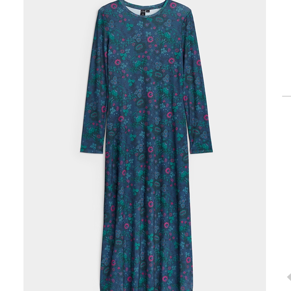 Boho blue and ditsy pink flowers long sleeve midi dress NWT